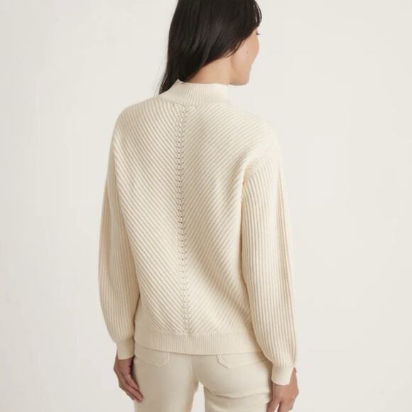 Marine Layer Skylar Turtleneck Sweater Ivory Cream Chevron Knit Wool Blend XS - Picture 4 of 13